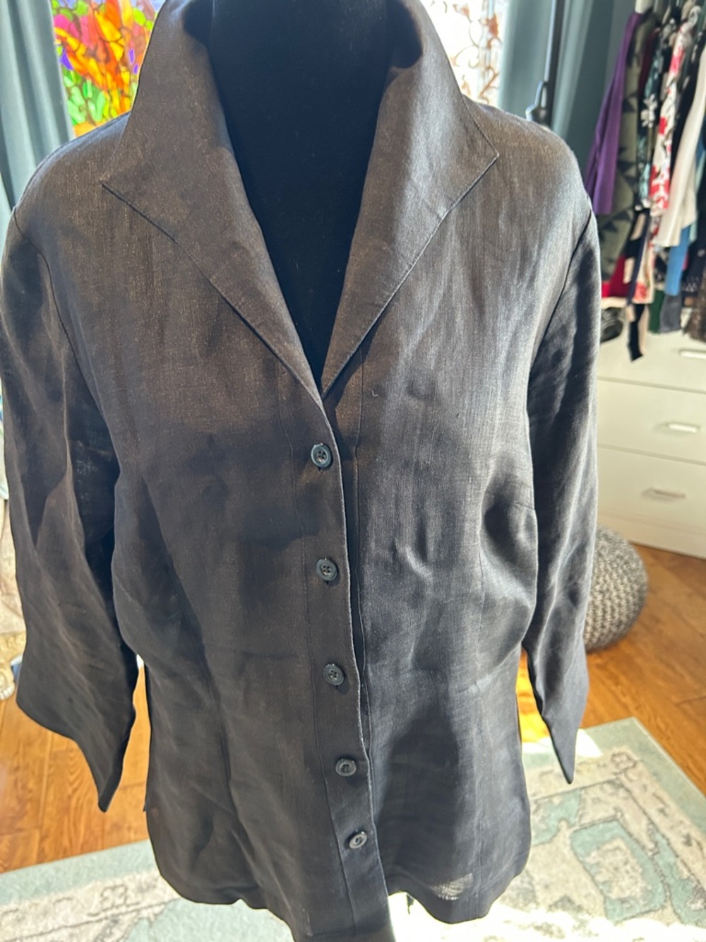 Talbots Black Linen Button-Down Shirt Jacket